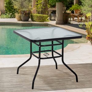 Four Seasons Courtyard Sunny Isles Tempered Glass Top Patio Dining Table, Black - Image 1
