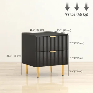 HOMCOM Bedside Table Set of 2, Modern Nightstand with 2 Drawers, Side End Table with Metal Legs for Living Room, Bedroom, Black - Image 7