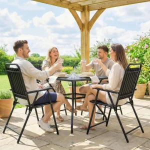 Folding Garden Chairs, Garden Dining Chairs with Plastic Slatted Seat Back, Armrests, Steel Frame, Set of 4, Black - Image 9