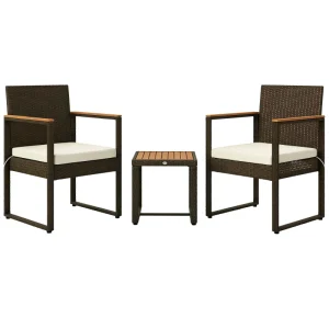 3 Pieces Wicker Patio Furniture Set, Rattan Bistro Set w/ Acacia Wood Table & Removable Cushions, White - Image 9