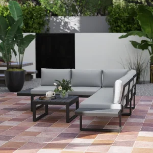 Outsunny 4 Pieces Outdoor Patio Furniture Set, 5-Level Reclining Garden Corner Sofa Set, Outdoor Lounge Conversation Sectional - Image 9