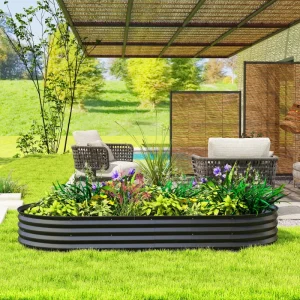 7' x 3' x 1' Large Outdoor Planter Box, Galvanized Raised Garden Bed with Metal Plant Stake, Black - Image 9