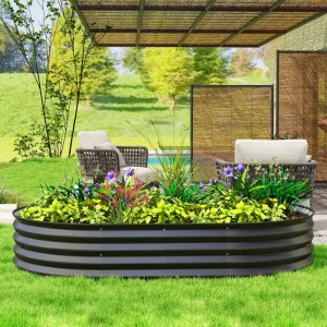 5' x 3' x 1' Large Outdoor Planter Box, Galvanized Raised Garden Bed with Metal Plant Stake, Black - Image 9