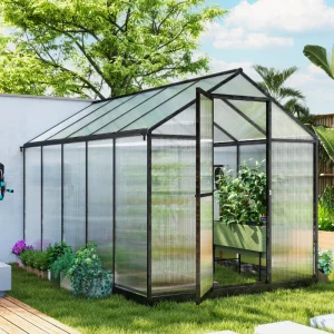Outsunny Polycarbonate Greenhouse, Aluminum Walk-In Green House Kit Garden, 6' x 10' x 6.4', Charcoal Grey - Image 9