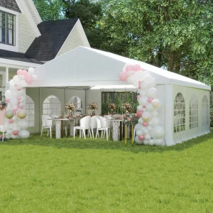 Outsunny 20' x 20' Heavy-duty Large Wedding Tent, Outdoor Carport Garage Party Tent, Patio Gazebo Canopy with Sidewall, White - Image 9