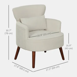 HOMCOM Modern Accent Chair, Upholstered Armchair with Solid Wood Legs and Lumbar Pillow for Living Room, Cream White - Image 6
