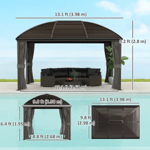 3 x 4 m Patio Aluminium Gazebo Hardtop Metal Roof Canopy Party Tent Garden Outdoor Shelter w/Mesh & Side Walls - Image 7