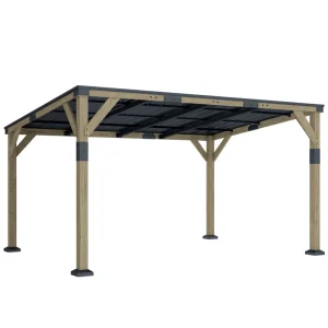 Outsunny 14' x 10' Gazebo, Lean to Galvanized Steel Hardtop Gazebo Pergola with Wood Frame, Patio Gazebo Awning, Dark Grey - Image 9