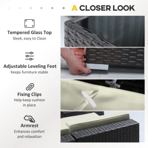 Outsunny 7 Pieces Patio Sofa Outdoor Wicker Sectional Patio Furniture, Dark Brown & Beige - Image 6