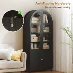 HOMCOM Arched Kitchen Pantry Cabinet, 71" Tall Farmhouse Kitchen Storage Cabinet with Acrylic Glass Doors, Black - Image 9