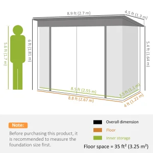 Outsunny 9' x 4' Galvanized Steel Garden Storage Shed with Lockable Doors, Gloves and 2 Air Vents for Backyard, Patio, Lawn - Image 3