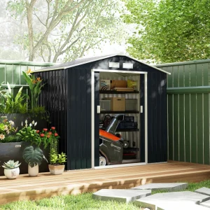 7' x 4' x 6' Garden Storage Shed Outdoor Patio Metal Tool Storage House w/ Foundation Kit and Double Doors Dark Grey - Image 7
