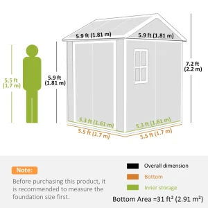 Outsunny 6' x 6' Resin Outdoor Storage Shed with Floor, Window, Lockable Doors and Vents for Backyard Patio Lawn, Grey - Image 4