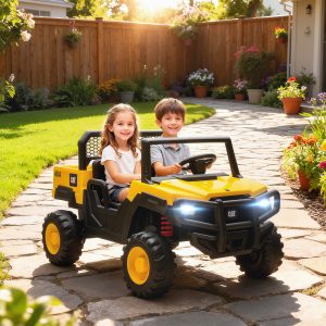 Qaba 24V Kids Ride on Tractor, 4WD 2 Seater Licensed Caterpillar Electric Vehicle with Remote Control, Dump Bed, Yellow - Image 8