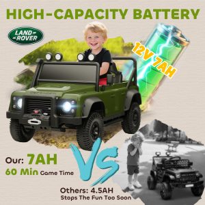 Qaba Land Rover Licensed Kids Ride on Truck with Remote Control, Spring Suspension, LED Lights, 3 Speed, Dark Green - Image 5