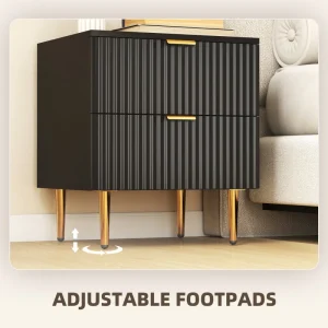 HOMCOM Bedside Table Set of 2, Modern Nightstand with 2 Drawers, Side End Table with Metal Legs for Living Room, Bedroom, Black - Image 5