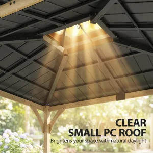 Outsunny 12' x 14' Hardtop Gazebo Canopy with Galvanized Steel Roof, Wood Frame, Double Roof Outdoor Gazebo, Light Walnut - Image 7