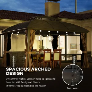Outsunny 10' x 12' Hardtop Gazebo Canopy with Double Roof, Netting and Curtains for Garden, Backyard, Deck, Coffee - Image 5