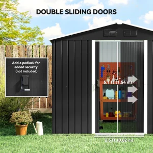 Outsunny 8' x 6' Outdoor Storage Shed, Metal Garden Tool Storage House with Lockable Sliding Doors and Vents for Backyard Patio Lawn, Charcoal Grey - Image 8