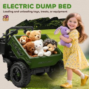 Qaba 24V 4WD Kids Ride On Truck with 6 Wheels Electric Ride On Car with Remote, Dump Bed for 3-8 Years, Green - Image 6