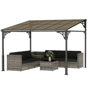 Outsunny 11' x 10' Outdoor Pergola, Wall Mounted Hardtop Lean-to Gazebo with Polycarbonate Roof and Metal-Aluminium Frame - Image 4