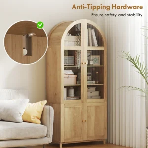 HOMCOM Arched Kitchen Pantry Cabinet, 71" Tall Farmhouse Kitchen Storage Cabinet with Acrylic Glass Doors, Oak - Image 6