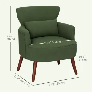 Modern Accent Chair, Upholstered Armchair with Solid Wood Legs and Lumbar Pillow for Living Room, Green - Image 3