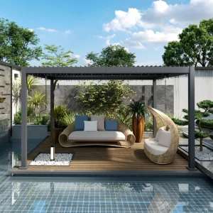 Outsunny 10' x 13' Louvered Pergola with Adjustable Metal Roof and Aluminum Frame, Outdoor Hardtop Gazebo with Drainage System - Image 4