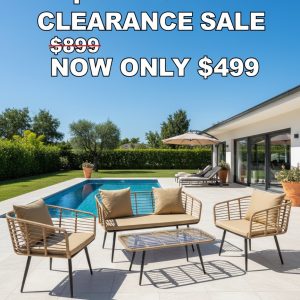 Porto 4-Piece Outdoor Patio Conversation Set with Loveseat, 2 Chairs & Coffee Table - Rope-like Wicker & Metal, UV & Weather Resistant - Image 1