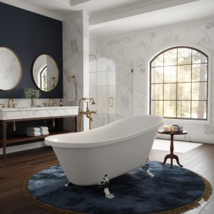 White 63" clawfoot bath with chrome or Black accents - Image 1
