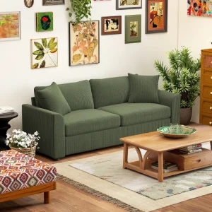 HOMCOM 3 Seater Sofa, 83.5" Modern Upholstered Couch with Pocket Spring and 2 Scatter Cushions for Living Room, Green - Image 1
