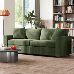 HOMCOM 3 Seater Sofa, 83.5" Modern Upholstered Couch with Pocket Spring and 2 Scatter Cushions for Living Room, Green - Image 7