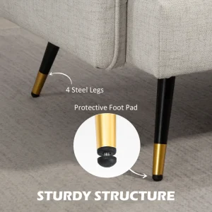 HOMCOM 55" Loveseat Sofa, Linen Love Seat w/ S spring, Steel Legs and Button Tufting, Small Couch for Living Room, Cream White - Image 4