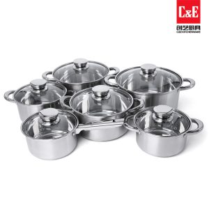 12-Piece Stainless Steel Cookware Set with Glass Lid, Silver - Image 1