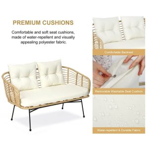 4 Pieces Patio Furniture Set, All Year U-Shaped Sectional Sofa Outdoor Furniture Rattan Conversation with Thick Cushions and Rect Side Table for Outside, Garden, Balcony, Porch - Image 5