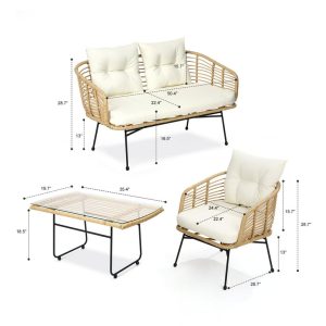 4 Pieces Patio Furniture Set, All Year U-Shaped Sectional Sofa Outdoor Furniture Rattan Conversation with Thick Cushions and Rect Side Table for Outside, Garden, Balcony, Porch - Image 4