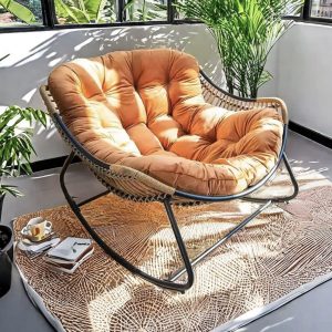 Ergonomic Balcony Rocking Chair with Metal Frame - Image 1