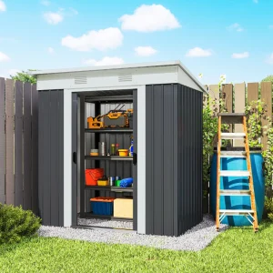 Outsunny 6' x 4' Outdoor Storage Shed, Metal Garden Tool Storage House Organizer with Lockable Sliding Doors and Vents for Backyard Patio Lawn, Charcoal Grey - Image 7