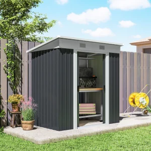 Outsunny 6' x 4' Outdoor Storage Shed, Metal Garden Tool Storage House Organizer with Lockable Sliding Doors and Vents for Backyard Patio Lawn, Charcoal Grey - Image 5