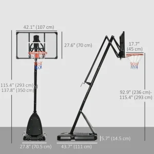 Soozier Outdoor Portable Basketball Hoop and Stand with Backboard Weighted Base Wheels, 115.4"-137.8" Height Adjustable - Image 3