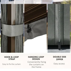 3 x 4 m Patio Aluminium Gazebo Hardtop Metal Roof Canopy Party Tent Garden Outdoor Shelter w/Mesh & Side Walls - Image 8