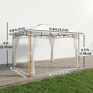Outsunny 10' x 12' Patio Gazebo, UPF50+ Double Roof Outdoor Gazebo Canopy Shelter with Netting for Backyard, Patio, Cream White - Image 5