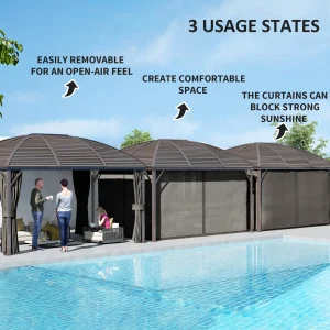 3 x 4 m Patio Aluminium Gazebo Hardtop Metal Roof Canopy Party Tent Garden Outdoor Shelter w/Mesh & Side Walls - Image 4