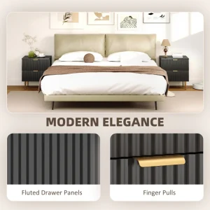 HOMCOM Bedside Table Set of 2, Modern Nightstand with 2 Drawers, Side End Table with Metal Legs for Living Room, Bedroom, Black - Image 3