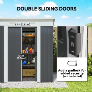Outsunny 6' x 4' Outdoor Storage Shed, Metal Garden Tool Storage House Organizer with Lockable Sliding Doors and Vents for Backyard Patio Lawn, Charcoal Grey - Image 9