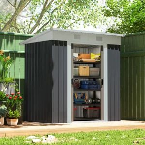 Outsunny 6' x 4' Outdoor Storage Shed, Metal Garden Tool Storage House Organizer with Lockable Sliding Doors and Vents for Backyard Patio Lawn, Charcoal Grey - Image 3