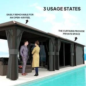 Outsunny 10' x 12' Outdoor Hardtop Gazebo Metal Roof Patio Gazebo with Aluminum Frame, Mesh Nettings, Dark Grey - Image 5