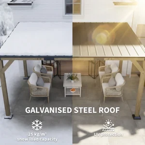 Outsunny 14' x 10' Gazebo, Lean to Galvanized Steel Hardtop Gazebo Pergola with Wood Frame, Patio Gazebo Awning, Dark Grey - Image 7