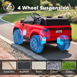Qaba 12V Ride On Car, Licensed Lexus GX550, 2-Seater Kids Electric Vehicle with Remote Control and Suspension System, Red - Image 9