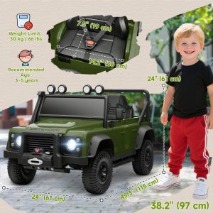 Qaba Land Rover Licensed Kids Ride on Truck with Remote Control, Spring Suspension, LED Lights, 3 Speed, Dark Green - Image 3